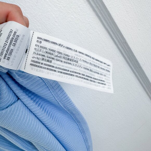 Abercrombie | Cut Out Tie Front Ribbed Mini V Neck Sundress Dress‎ in Blue Small - Picture 6 of 6